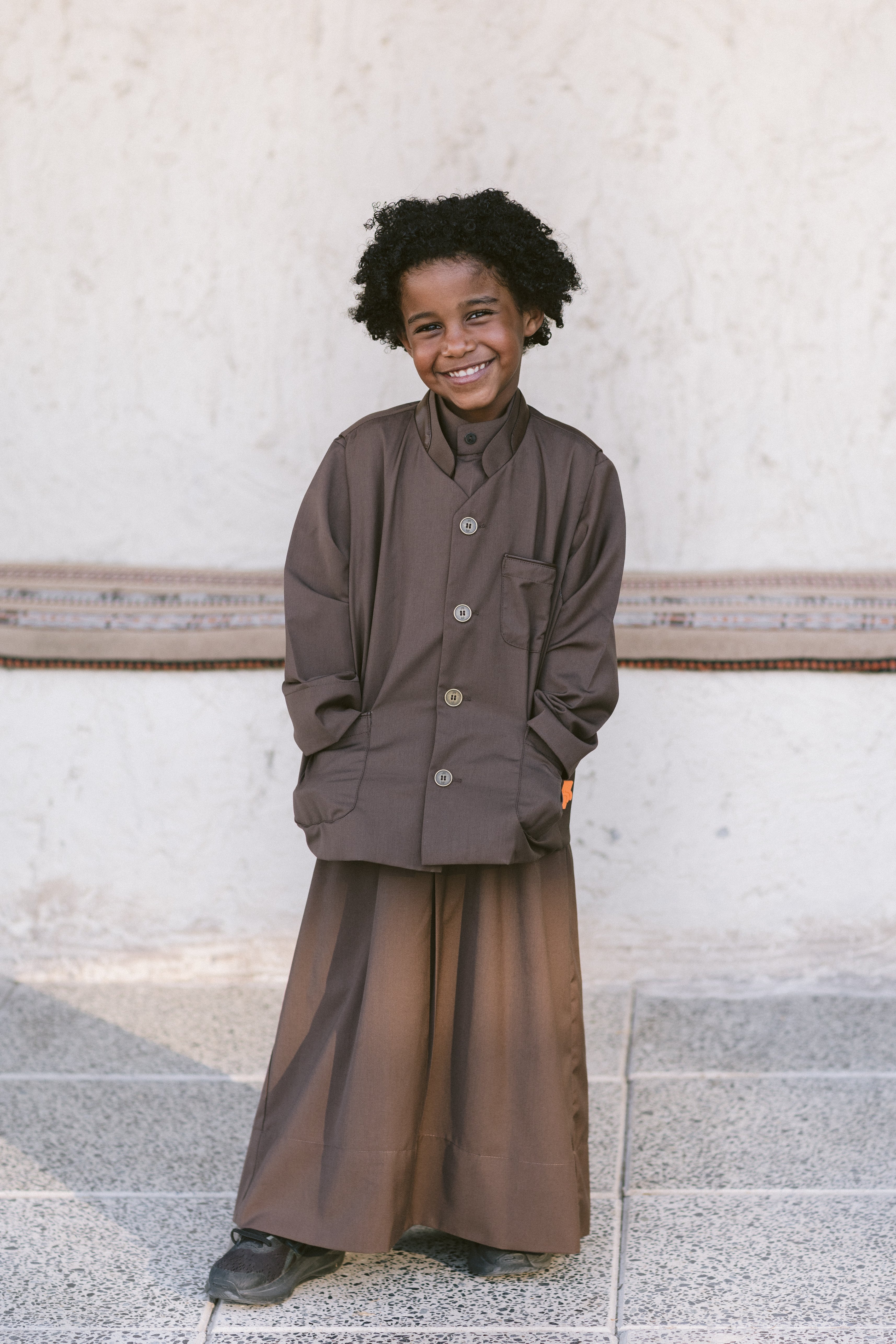 Brown Dishdasha with Leather Touch Vest